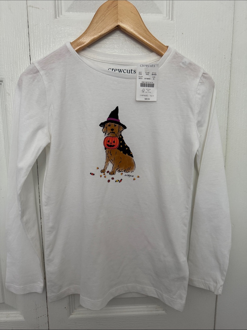 crewcuts White Girls' Halloween Dog Graphic Long-Sleeve Tee New 100% Cotton 6-7